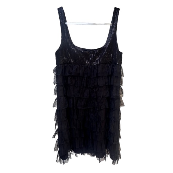 Black Sequin & Layered Mesh Ruffle Cocktail Dress - Picture 4 of 5